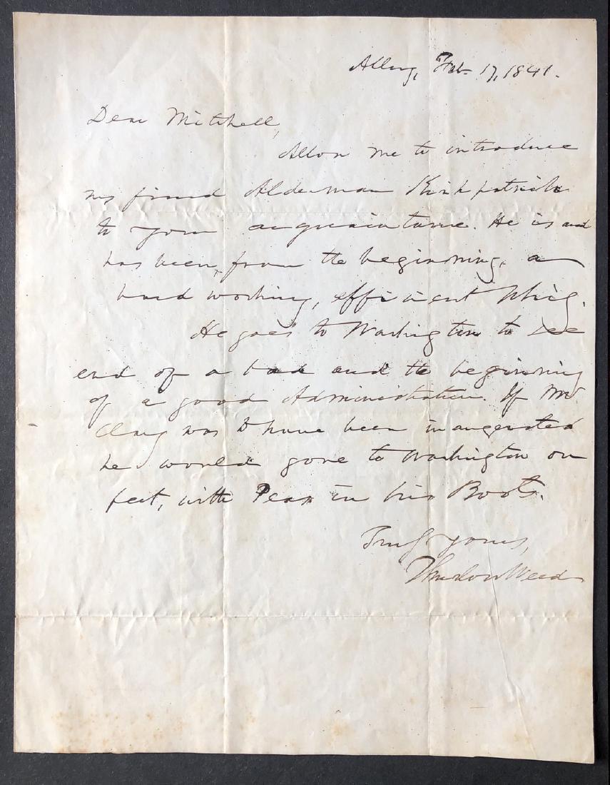 Thurlow Weed Letter On 1840 Presidential Election (1 of 2)
