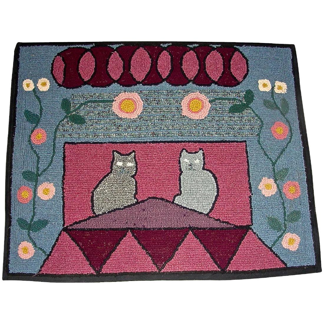Hooked Rug with 2 Cats
