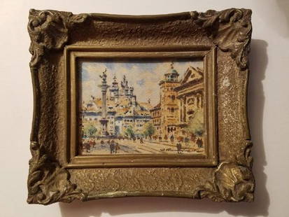 Jan Pawlowski Original Watercolor Warsaw, Poland: Artist: Jan Pawlowski Subject: Sigmund's Column and Castle Square in Old Town Warsaw, Poland 1970's Watercolor on Fiber Board Size: 3 1/4" x 4 1/4"With Frame 5 1/2" x 6" Signed Bottom Right Please not