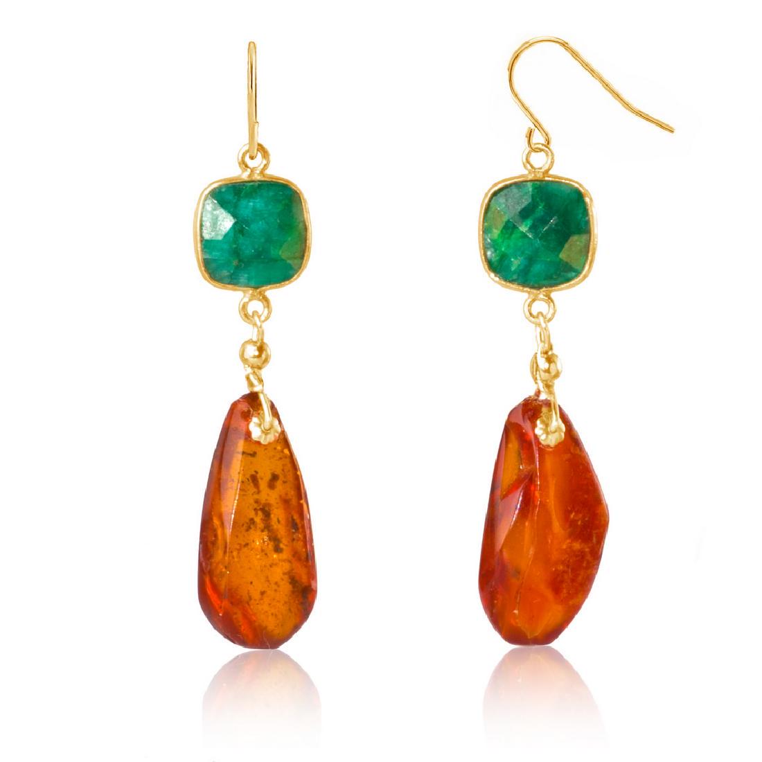 14K Baltic Amber and Emerald Retro Style Drop Earrings (1 of 3)