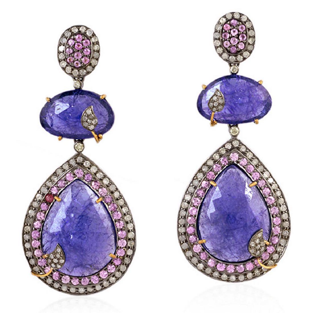 41.60 Cts Tanzanite earring with 6 Cts Pave diamond and (1 of 4)