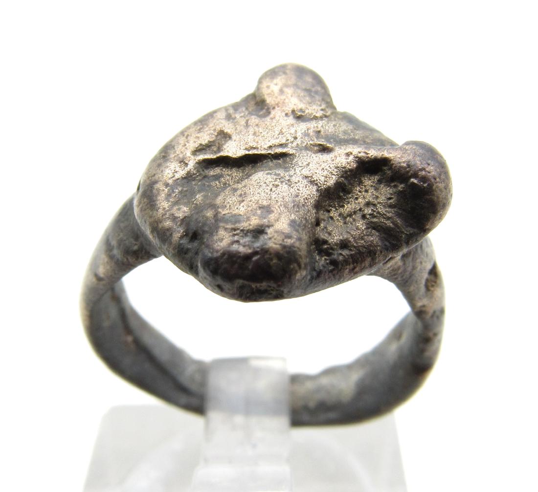 Medieval Viking Era Bronze Ring with Cross Bezel (1 of 3)