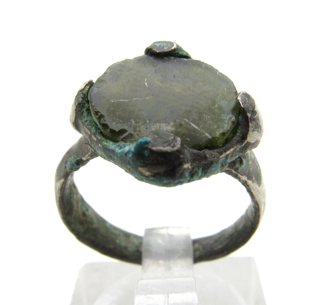 Medieval Viking Era Silver Ring with Glass in the Bezel (1 of 3)