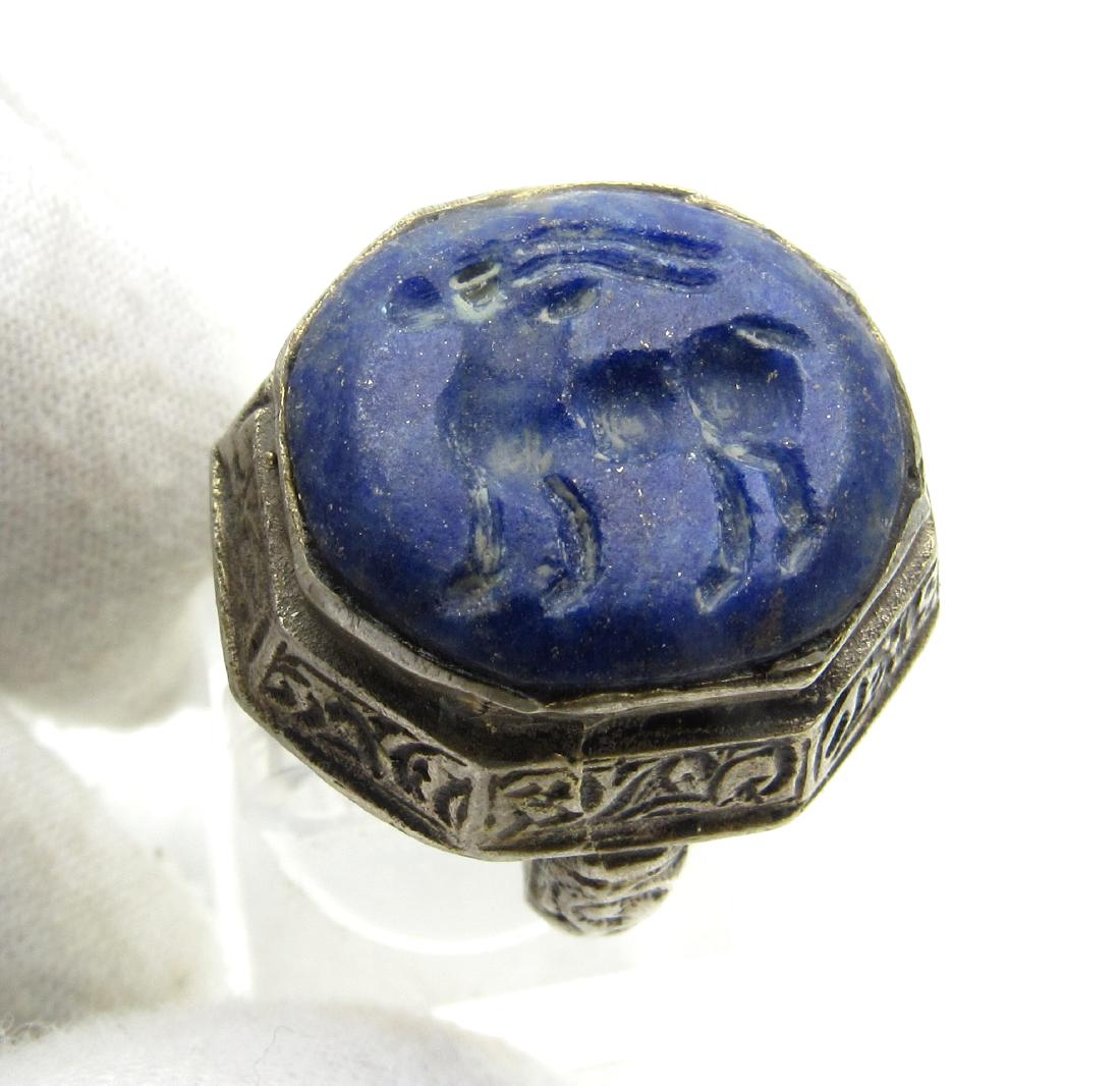 Post Medieval Silver Decorated Ring with Intaglio Stag (1 of 4)