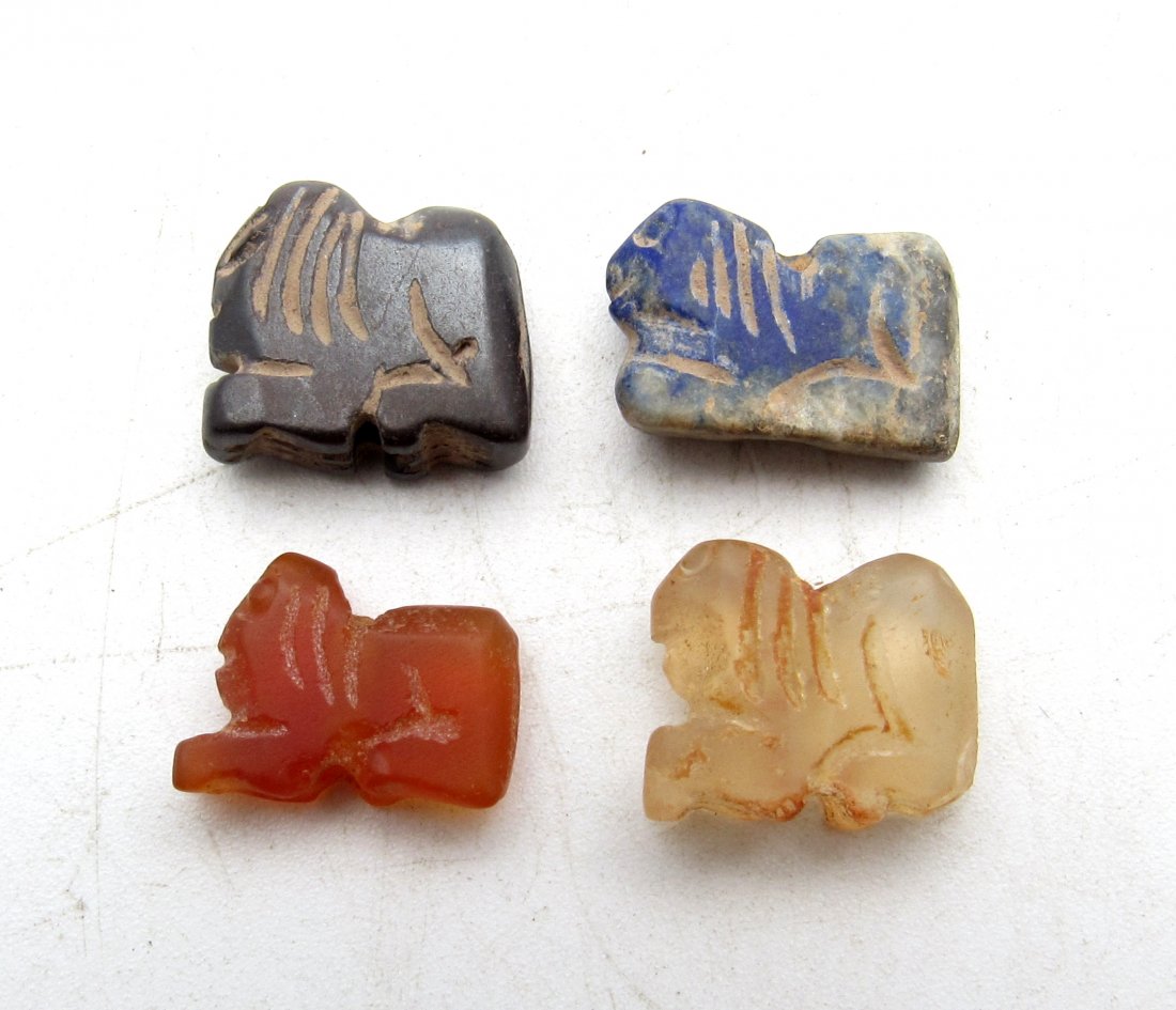 Lot of 4 Ancient Bactrian Stone Zoomorphic Beads (1 of 3)