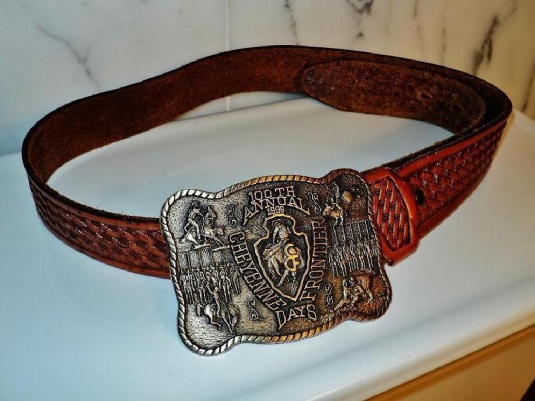 Cheyenne Frontier Leather Carved Belt Solid Brass (1 of 8)