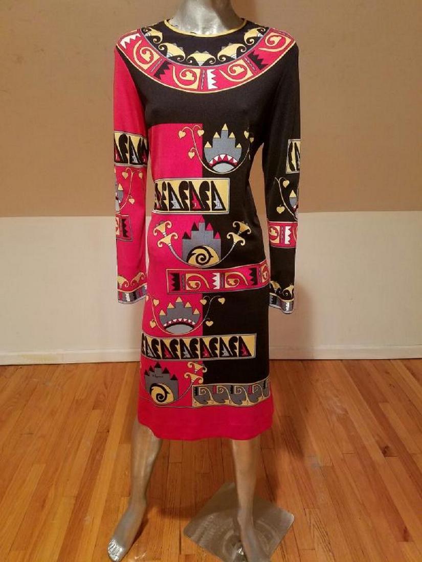 Vtg 1960 Signed Paganne Dress Aztec Print Rare (1 of 10)