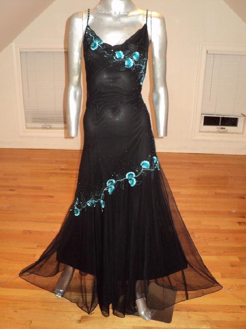 Vintage Silk Tulle Bias Cut Gown Floral Embroidery: Vintage Silk Tulle Bias Cut Gown Floral Embroidery Beads Size 14 Lined A REAL STUNNER. TRUE TO THE STYLE OF THE 80S EARLY 90S THIS ONE IS A BEAUTY. LAYERED BEADED WITH SPAGHETTI BEADS SHOULDER STRAPS.