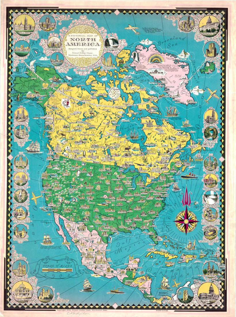 Signed Ernest Dudley Chase 1945 pictorial map of North (1 of 1)