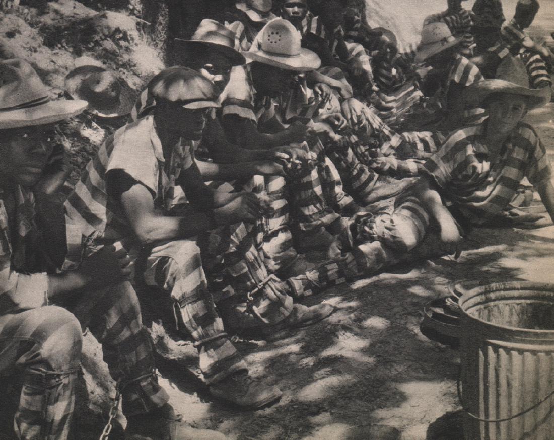 MARGARET BOURKE-WHITE - Chain Gang: Artist: MARGARET BOURKE-WHITE Print Title: Chain Gang, Hood's Chapel, Georgia Medium: Sheet-fed Gravure Printing Date: 1937 Printed in the USA Image Size: 8 x 6 inches Margaret Bourke-White(1904-1971)
