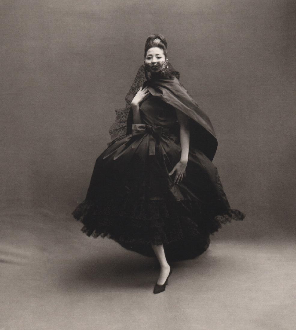 RICHARD AVEDON - China Machado in Dior: Artist: RICHARD AVEDON Print Title: China Machado in Dior, Paris 1959 Medium: Tritone engraving on heavy card stock Printing Date: 2001 Printed in the USA Image Size: 5.5 x 6.5 inches Richard Avedon(1