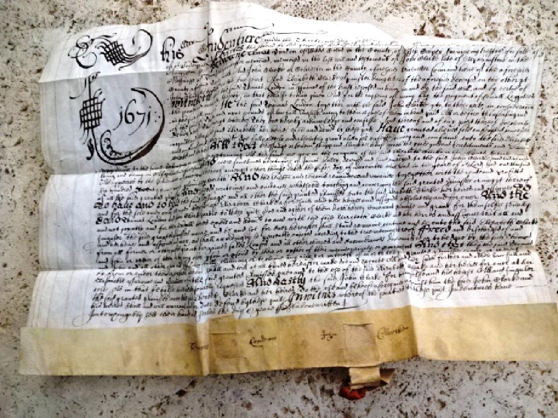 1671 Beautiful Penned English Vellum Indenture Initial (1 of 4)