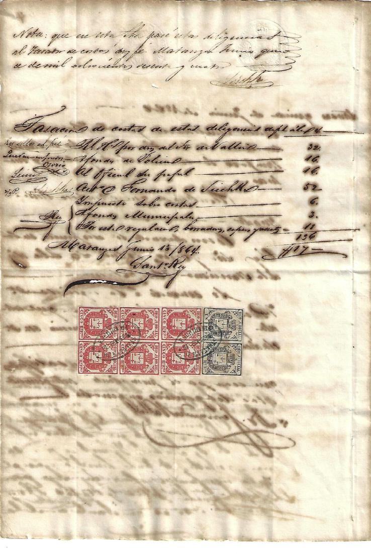 1864 Manuscript Cuban Document w/ Rare Stamps (1 of 2)