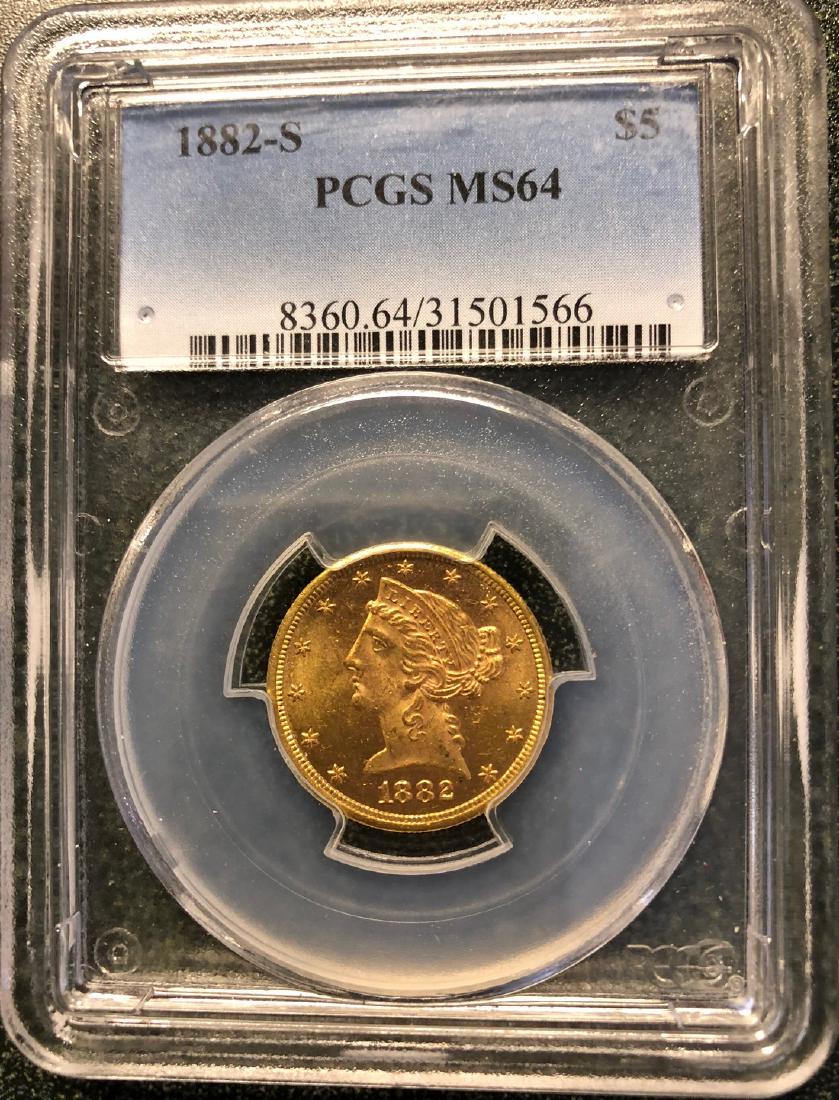 1882-S $5 Gold Liberty Head - Gorgeous! PCGS MS 64 (1 of 3)