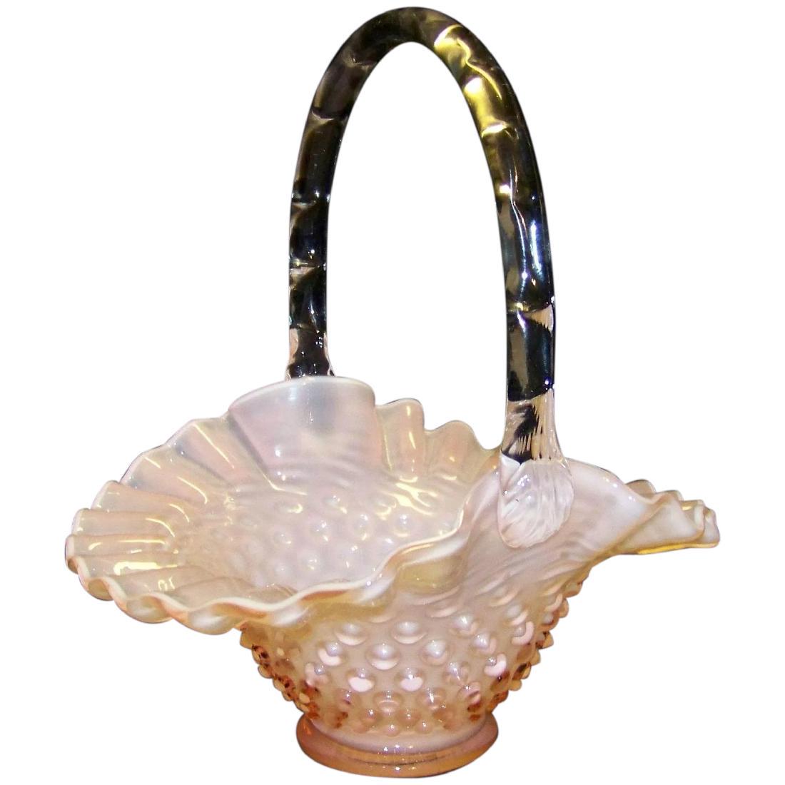 Vintage Fenton Pink Opalescent Hobnail Glass Basket (1 of 9)