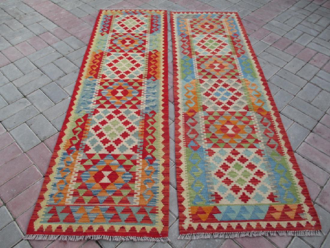 2 Hand Woven Chobi Kilim Runners Rug 6.6x2 - 6.4x2: Two Super Quality Hand Woven Chobi Kilim Runners Two super quality vegetable dye wool chobi kilm runners feature a double face design this kilim is also very hard wearing Afghanistan 6.6x2 - 6.4x2 Woo