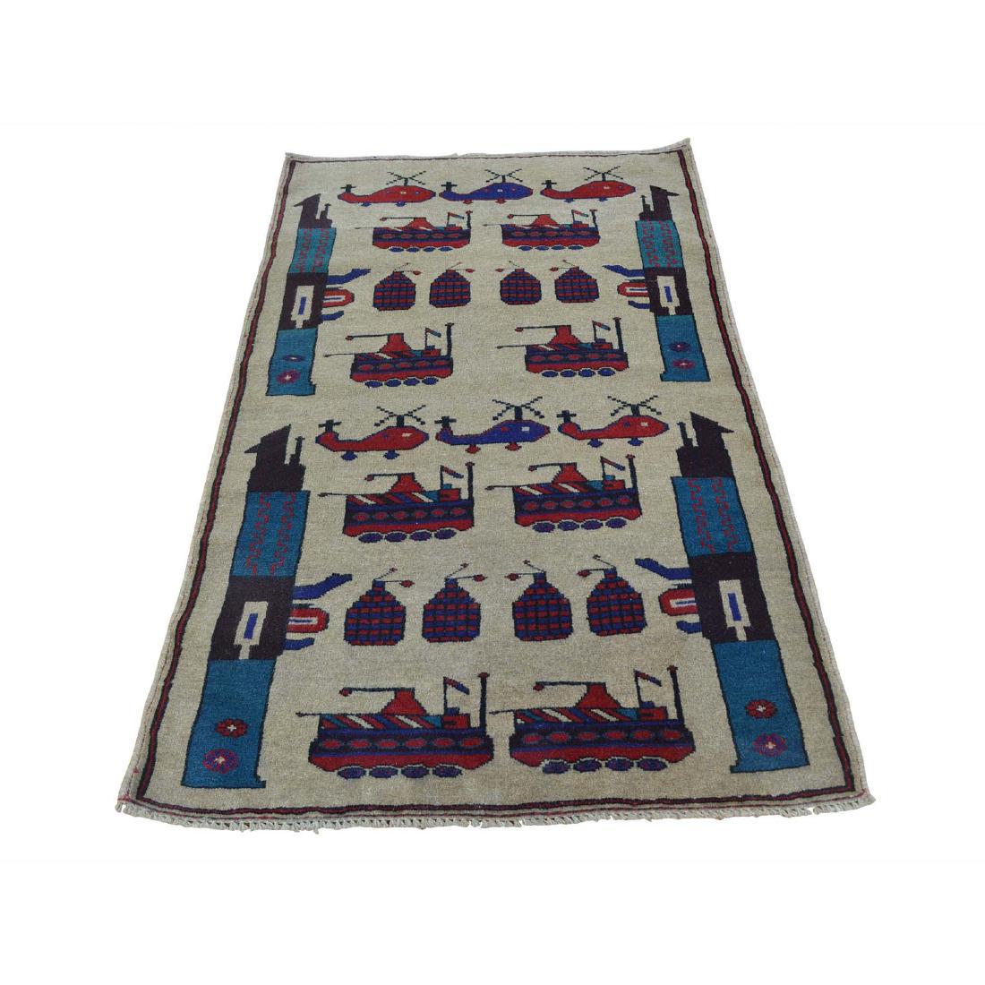 Hand Knotted Afghan Baluch War Tank Grenade Rug 2.9x4.6 (1 of 5)