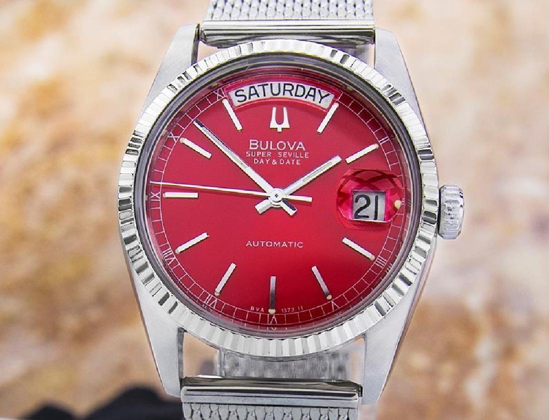Bulova Super Seville Swiss Made Day Date Stainless: This Bulova Super Seville Watch is verified 100% Authentic. Has Been Restored and Timed, It has been verified authentic by a master watchmaker It works precisely and is ready to be worn and enjoyed. S