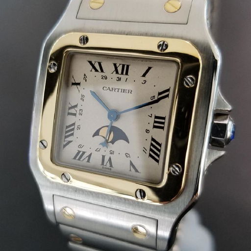 Cartier Santos Moonphase 1990s Mens 18k Gold Ss Luxury Apr 11 2018 Jasper52 In Ny
