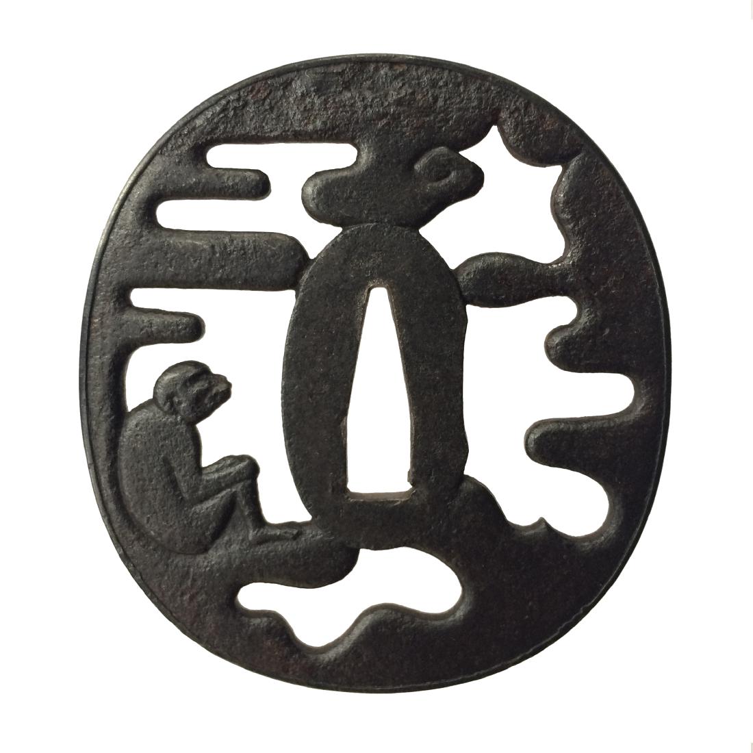 Iron sukashi tsuba with shakudo fukurin (1 of 3)