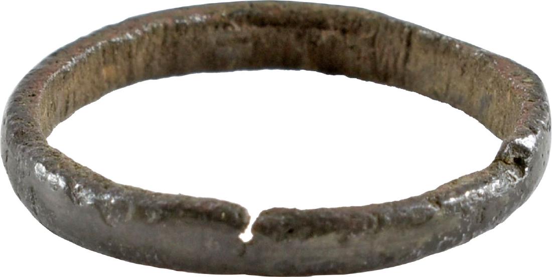 VIKING WOMAN’S WEDDING RING 9th-10th CENTURY: Bronze, size 4 3/4. Narrow band with rounded face. Good mottled patina. Vikings exchanged wedding rings on the pommel of the groom’s sword. Comes gift boxed with a certificate of authenticity. Item 