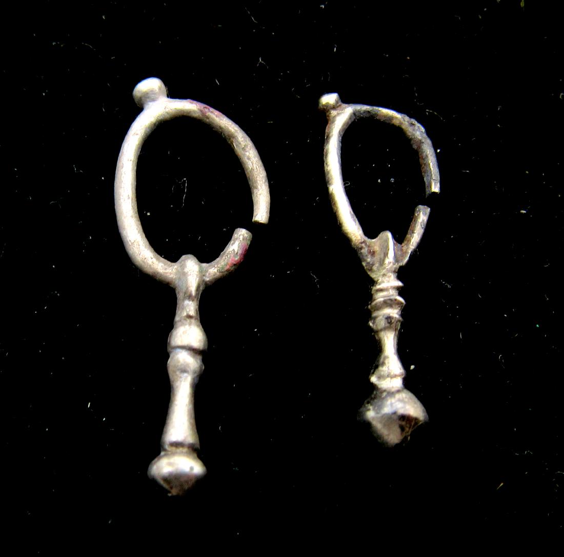 Pair of Medieval Viking Silver Decorated Earrings (1 of 2)