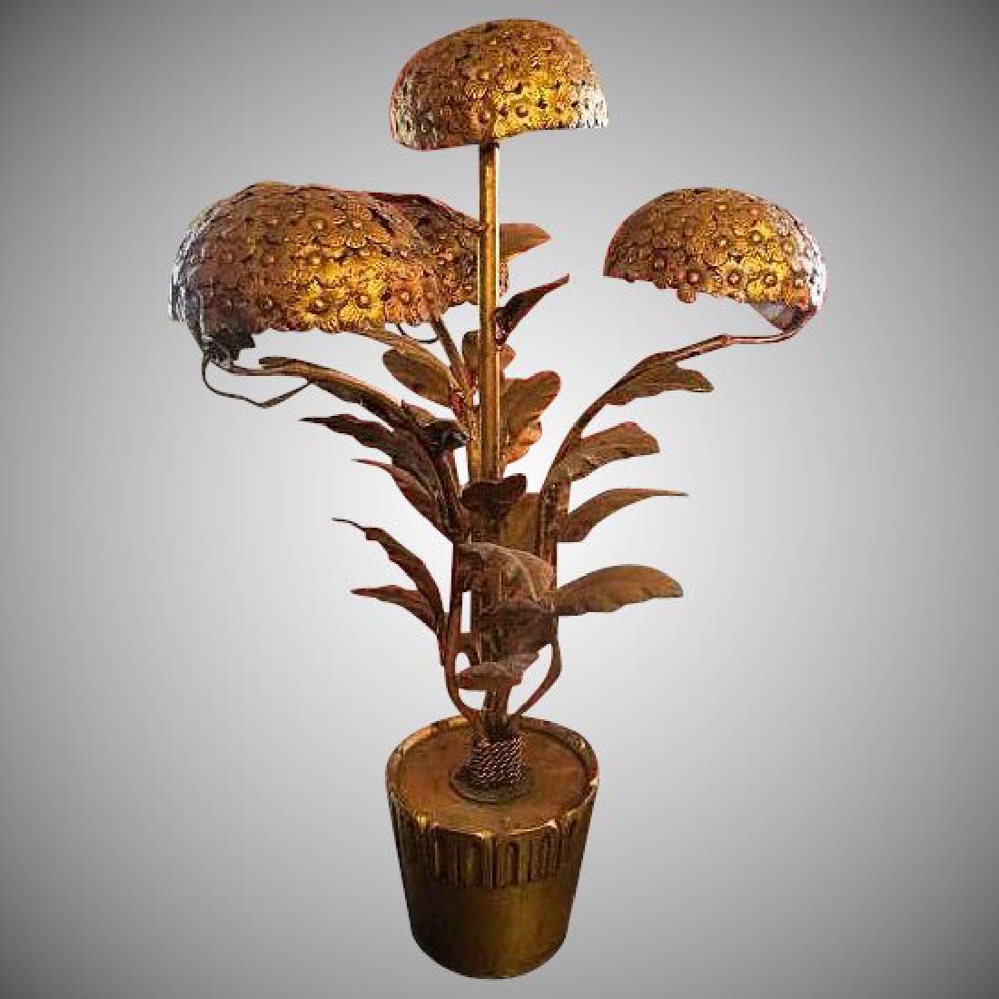 Mid-Century Italian Gilt Metal Hydrangea Table Lamp (1 of 5)