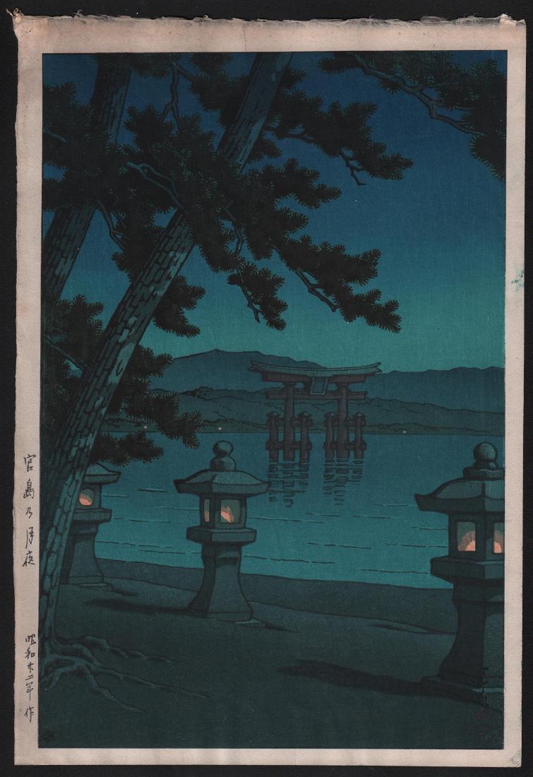 Kawase Hasui Woodblock Moonlit Night, Miyajima (1 of 2)