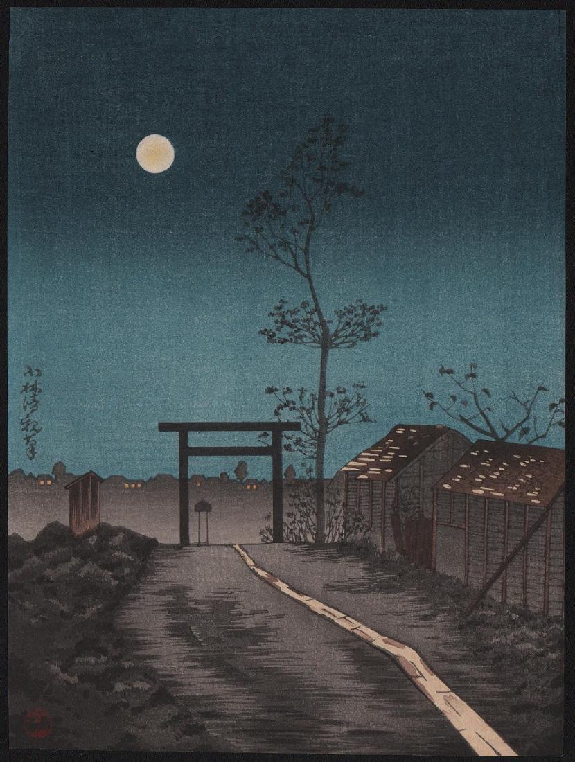 Kobayashi Kiyochika Woodblock Torii Gate, Full Moon (1 of 1)