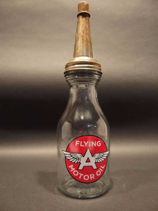 Flying A 1 Quart Glass Motor Oil Bottle with Spout