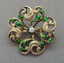 Art Nouveau 14K Gold Green Enamel Diamond Brooch - 4