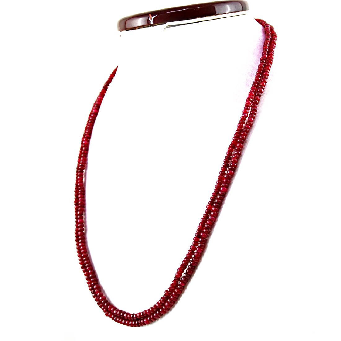 Ruby Beads 2 Line Necklace with .925 Sterling Silver (1 of 4)