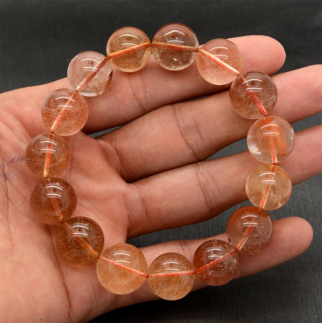 14 mm Red Hair Rutilated Quartz Beads Bracelet (1 of 4)