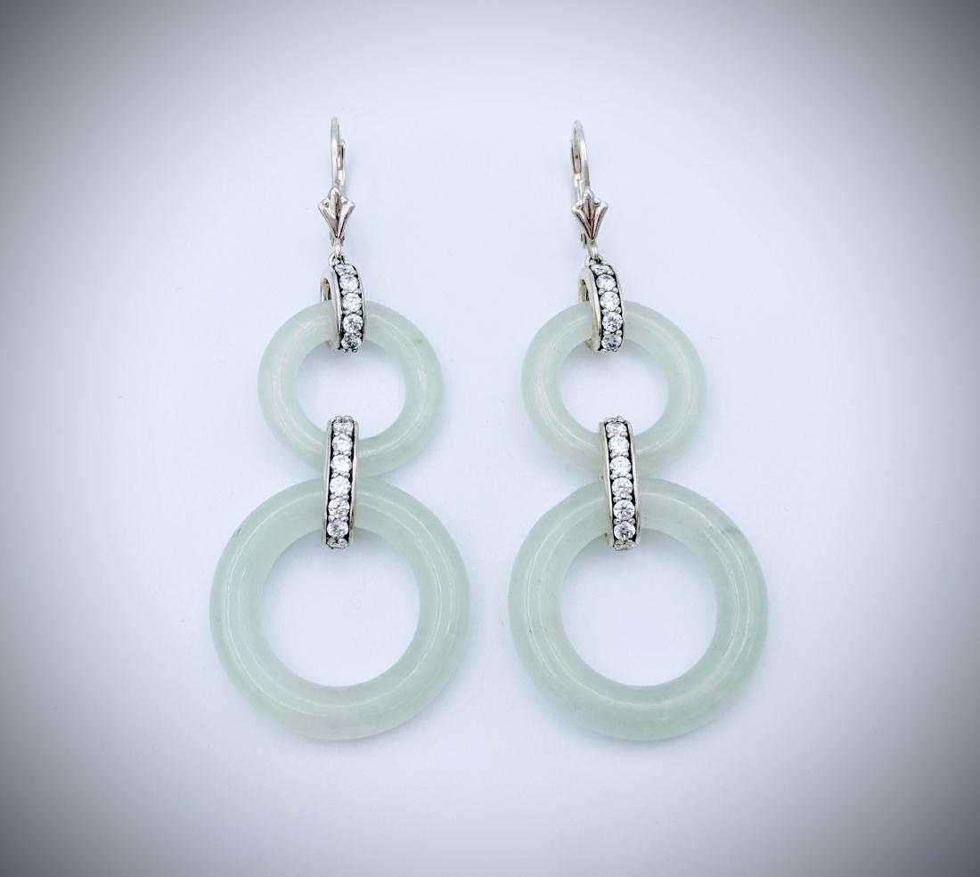 Sterling Silver Double Looped Jade Earrings with CZs (1 of 3)
