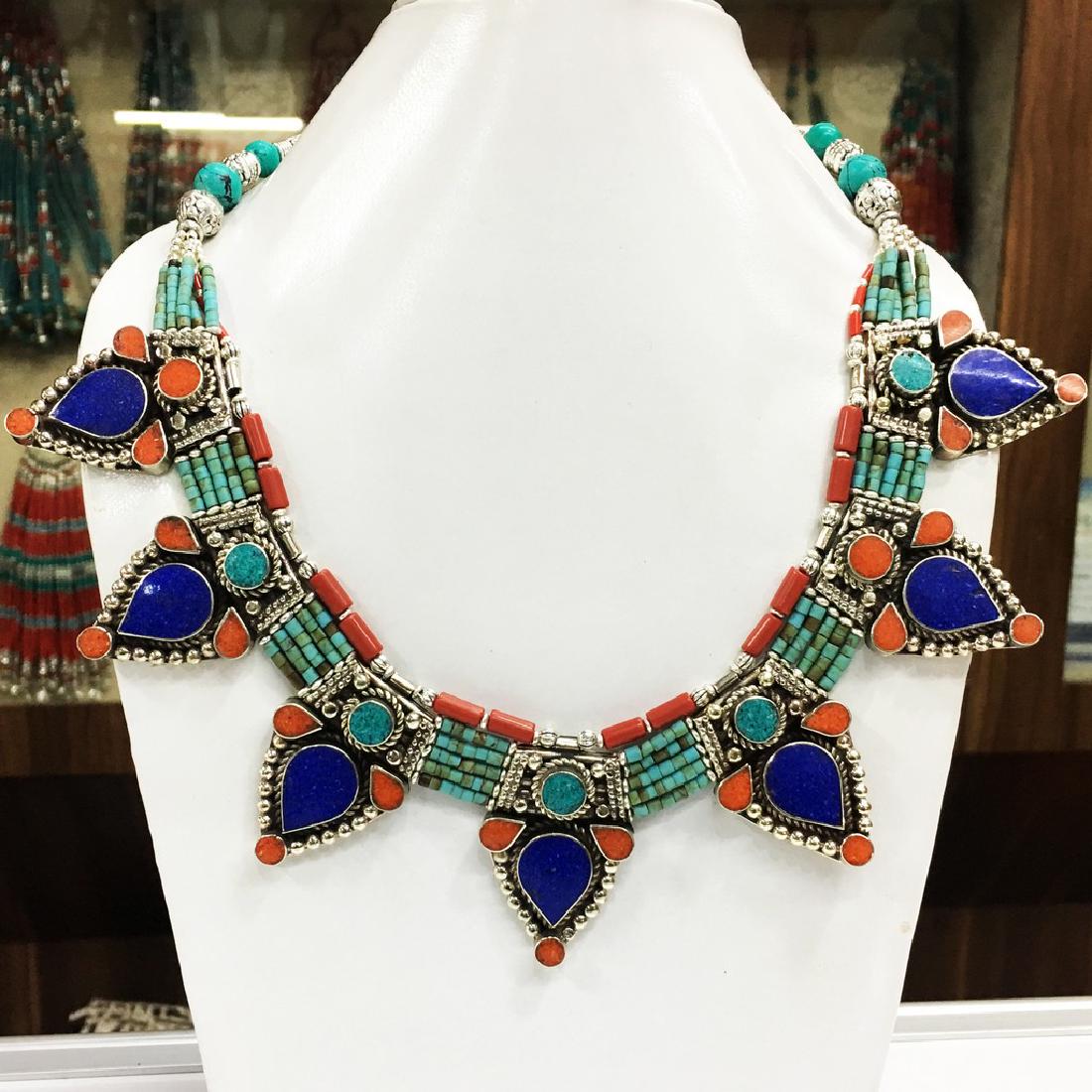 Tibetan Silver Lapis & Coral Necklace (1 of 1)