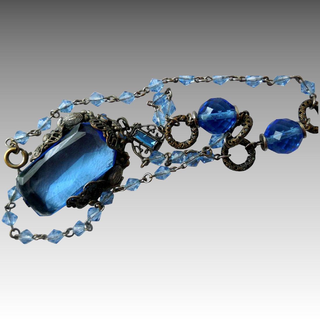 Vintage Art Deco Blue Glass  Necklace (1 of 6)