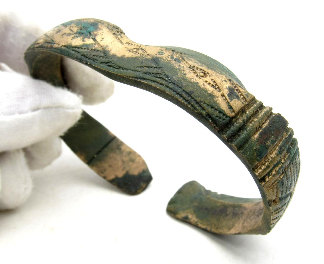 Medieval Viking Era Bronze Decorated Bracelet (1 of 4)