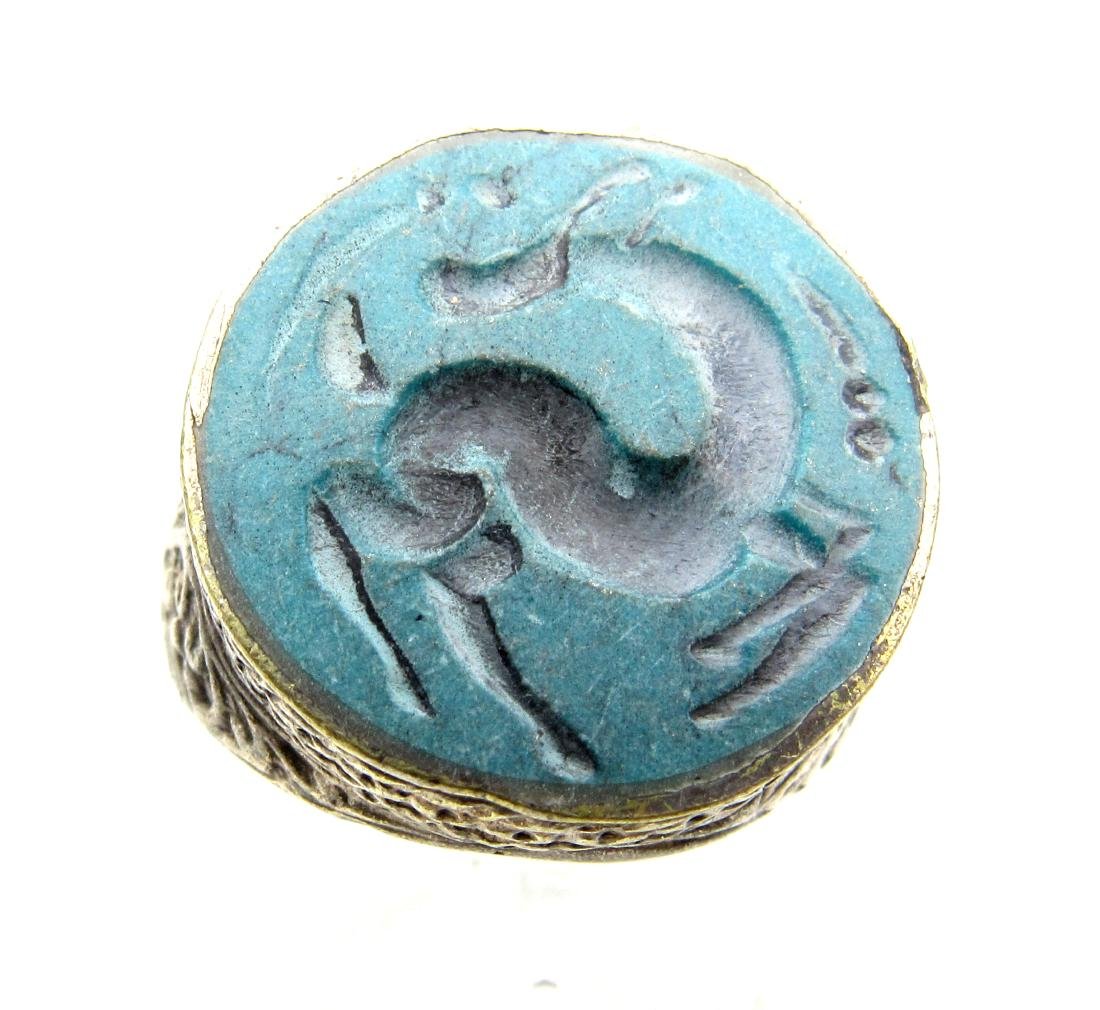 Post Medieval Silver Ring Green Lapis Intaglio Stag (1 of 4)