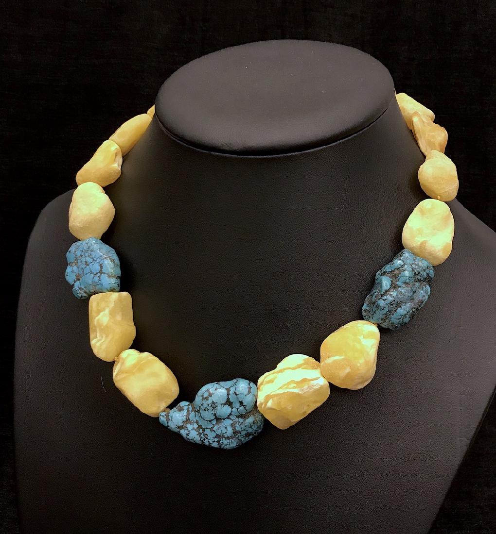 Vintage Baltic amber, turquoise necklace, (1 of 10)