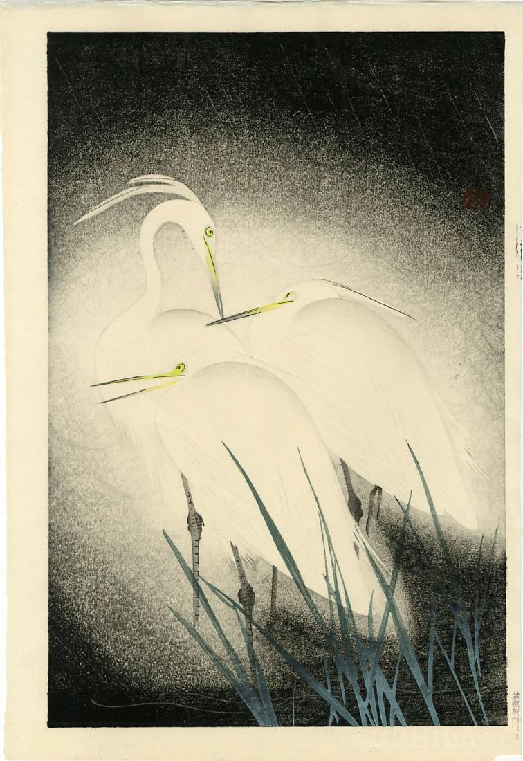 Hashimoto Koei Woodblock Snowy Herons (1 of 2)