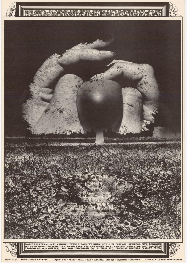 FD144 - Taj Mahal - Avalon Ballroom 11/1-3/68: Title: FD144 - Taj Mahal - Avalon Ballroom 11/1-3/68 Artist: Wes Wilson, Jerry Uelsmann Printing Date: 1968 Size: 35x50cm Byrds, Genesis Please note that this lot has a confidential reserve. When you 