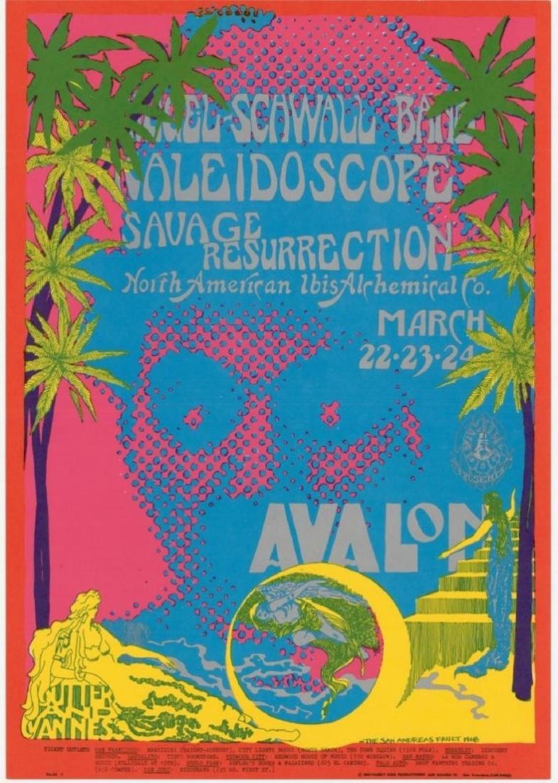 1st Edition - FD111 - Avalon Ballroom 3/22-24/68: Title: 1st Edition - FD111 - Avalon Ballroom 3/22-24/68 Artist: San Andreas Fault Printing Date: 1968 Size: 35x50cm Siegal Schwall, Kaleidoscope, Savage Resurrection Please note that this lot has a co