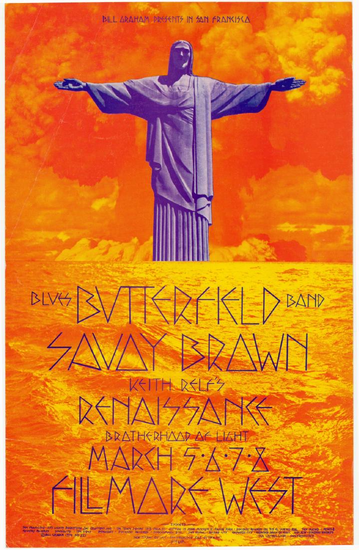 1st Edition - BG221 BUTTERFIELD BLUES BAND: Title: 1st Edition - BG221 BUTTERFIELD BLUES BAND Artist: David Singer Printing Date: 1970 Size: 35x55cm Butterfield Blues Band, Savoy Brown, Keith Relf's Renaissance Please note that this lot has a c