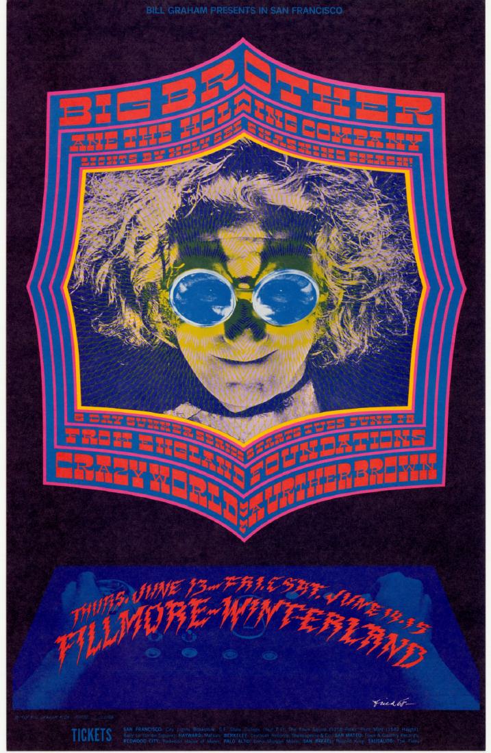 1st Edition - BG124 BIG BROTHER - Fillmore Auditorium: Title: 1st Edition - BG124 BIG BROTHER - Fillmore Auditorium 6/13/68 Artist: Bob Fried, Jonathan Julian (Photographer) Printing Date: 1968 Size: 38x55cm Big Brother and the Holding Company, Crazy Worl