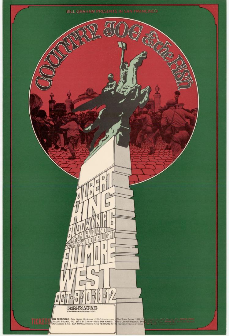 1st Edition - BG195 - Fillmore West 10/9-12/69: Title: 1st Edition - BG195 - Fillmore West 10/9-12/69 Artist: Randy Tuten Printing Date: 1969 Size: 35x52cm Country Joe & the Fish, Albert King, Blodwyn Pig Please note that this lot has a confidentia