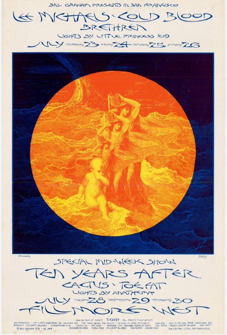 1st Edition - BG244 - Fillmore West 7/23-26: Title: 1st Edition - BG244 - Fillmore West 7/23-26 Artist: David Singer Printing Date: 1970 Size: 35x52cm Lee Michaels, Cold Blood, Brethren, Ten Years After Please note that this lot has a confidenti