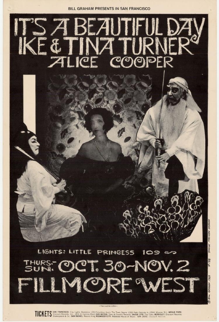 1st Edition - BG198 FILMORE WEST: Title: 1st Edition - BG198 FILMORE WEST Printing Date: 1969 Size: 35x50.5cm Ike & Tina Turner, Alice Cooper Please note that this lot has a confidential reserve. When you leave a bid in advance of the