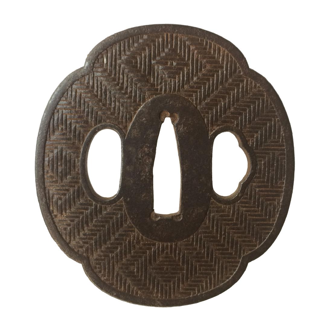 Iron tsuba with woven basket pattern (1 of 3)
