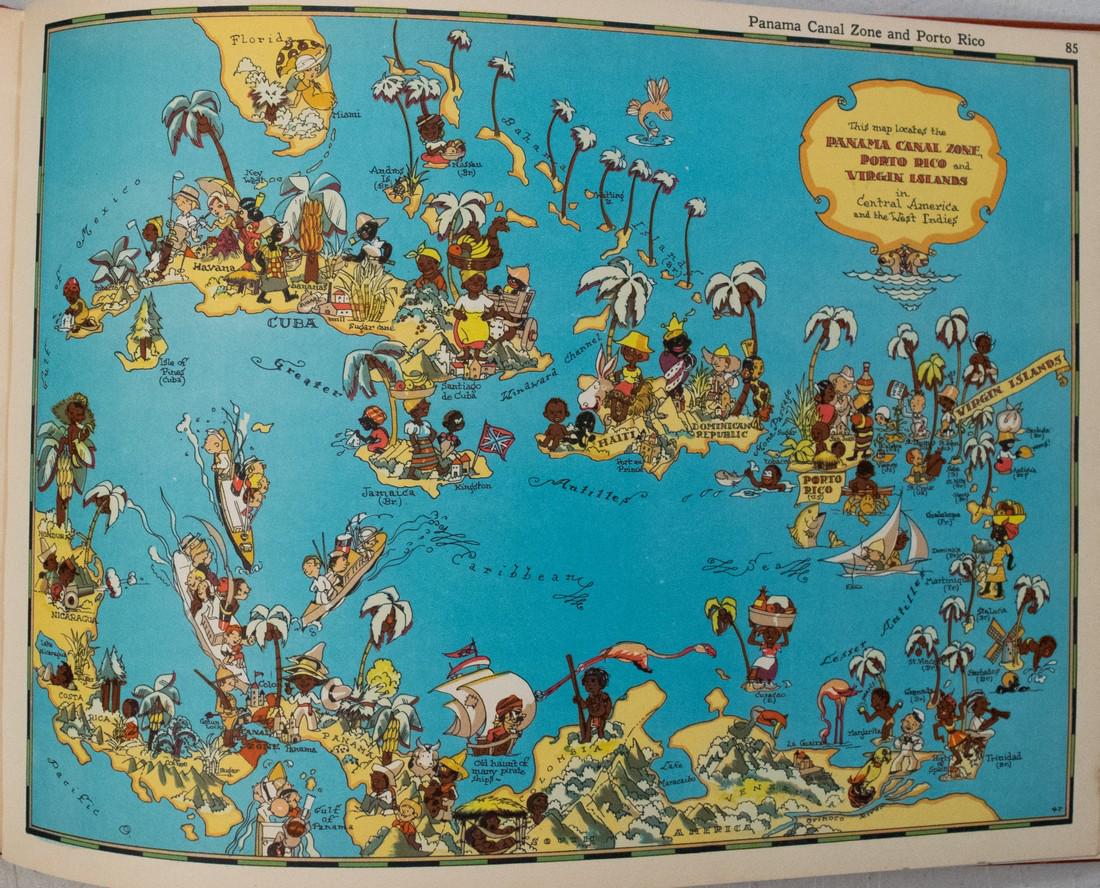 1938 R Taylor White Pictorial Map of the Caribbean and: Title/Content of Map: 1938 R Taylor White Pictorial Map of the Caribbean and Central America -- This Map locates the Panama Canal Zone, Porto Rico and Virgin Islands in Central America and the West In