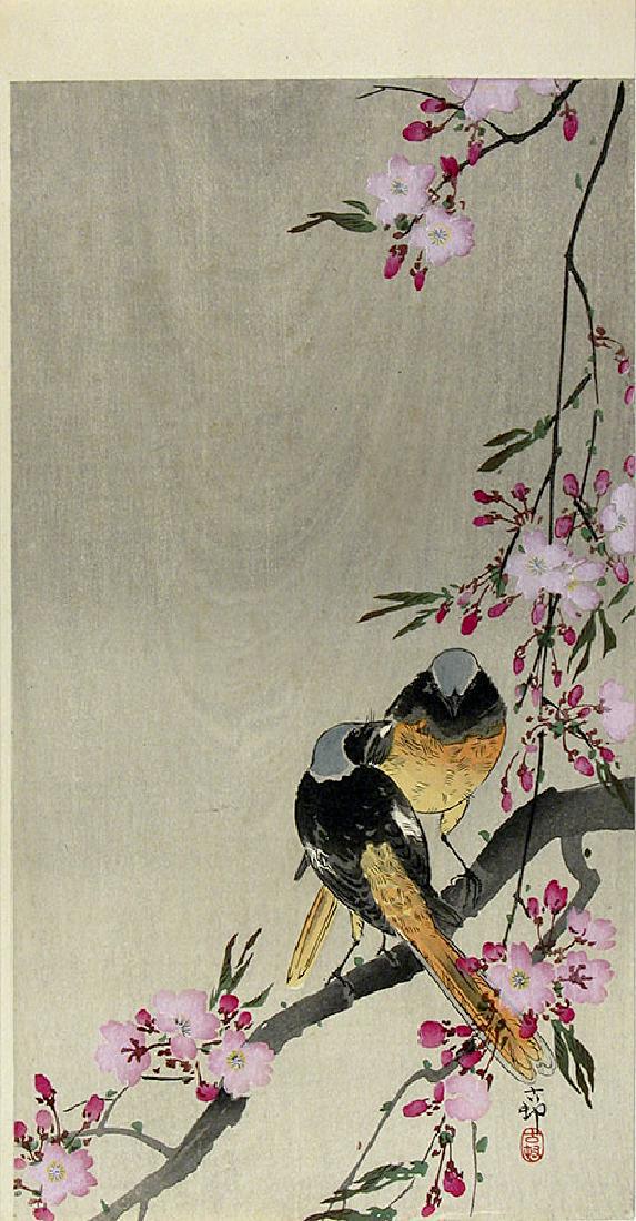 Ohara Koson Woodblock 2 Daurian Redstarts Cherry Branch (1 of 1)